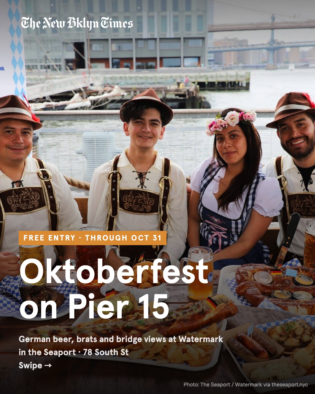 Oktoberfest on the East River: Watermark at Pier 15 in the Seaport is pouring German beer through October 31, with the B