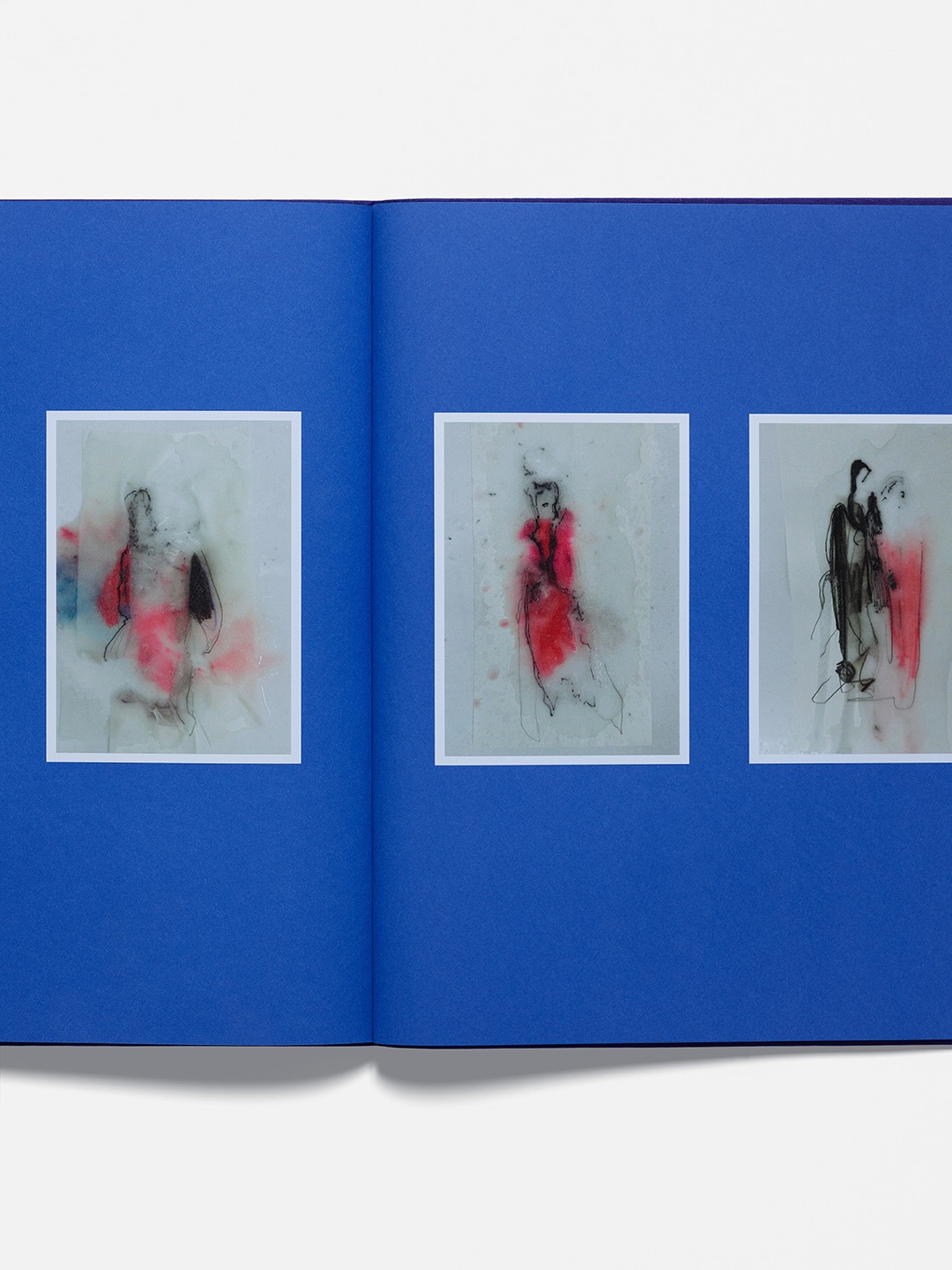 Book spread with three Hussein Chalayan drawings, Provost Vapours, 2026