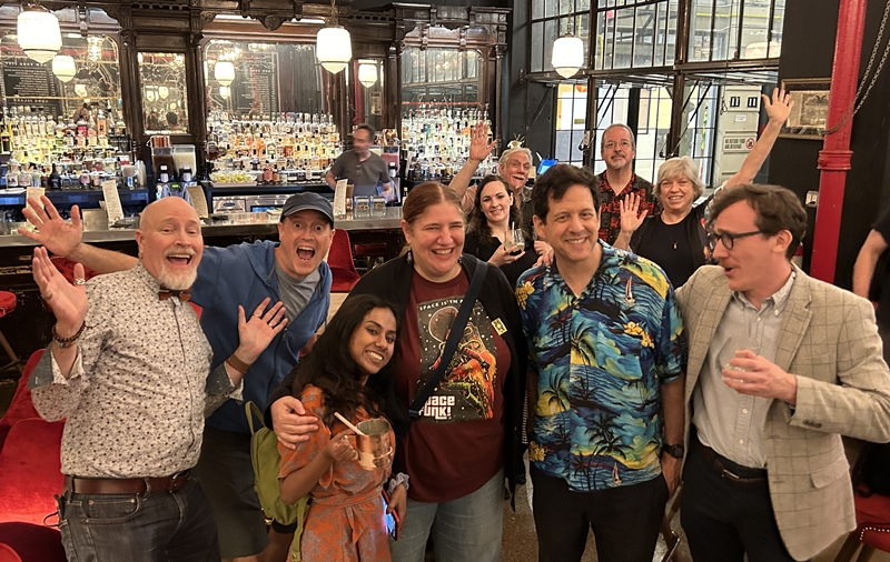 Attendees posing together at a Brooklyn Books & Booze reading