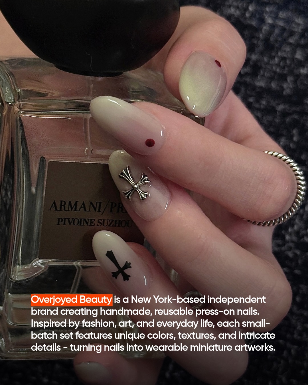 Overjoyed Beauty press-on nails with cross charms