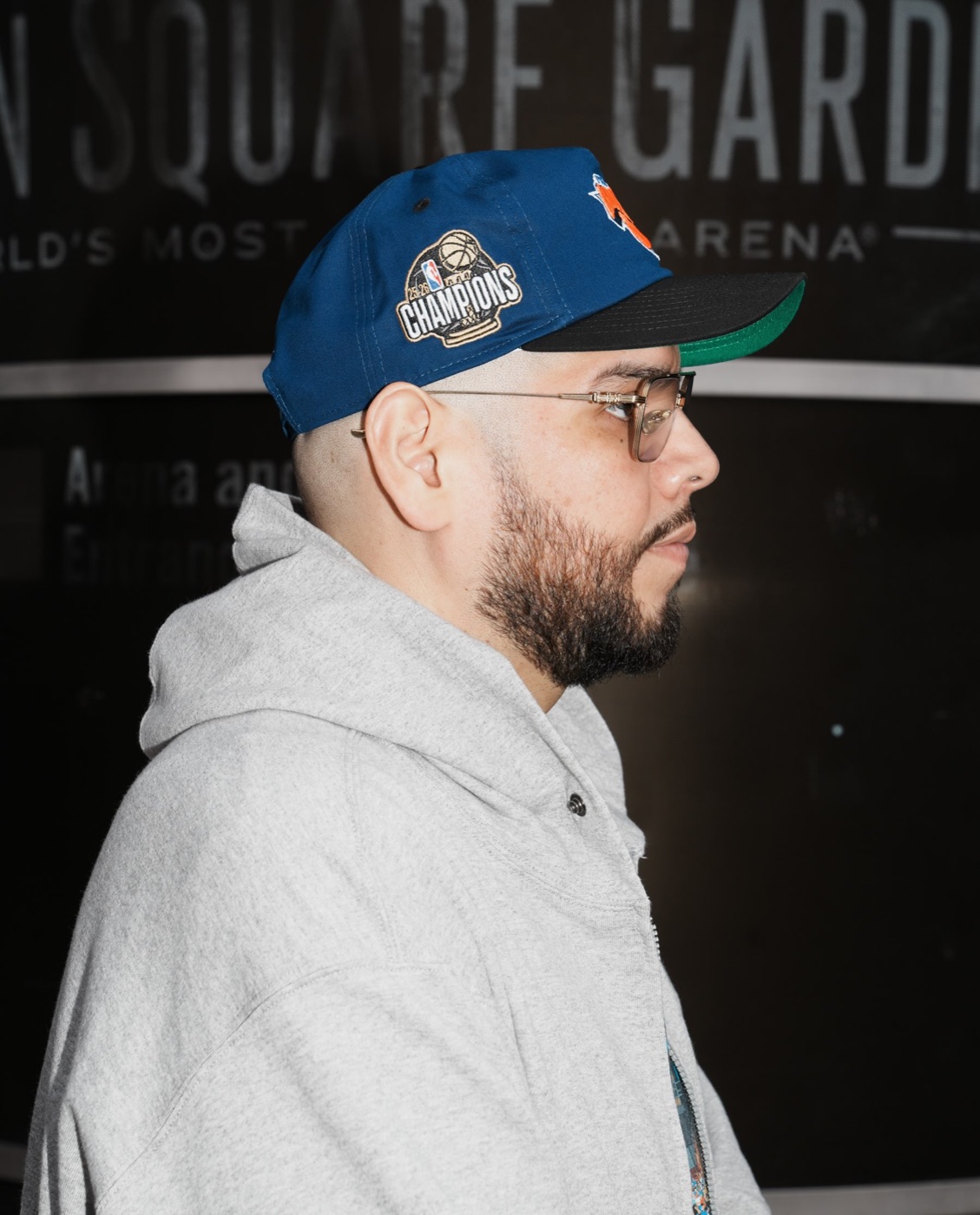 Royal blue Knicks snapback with the championship patch