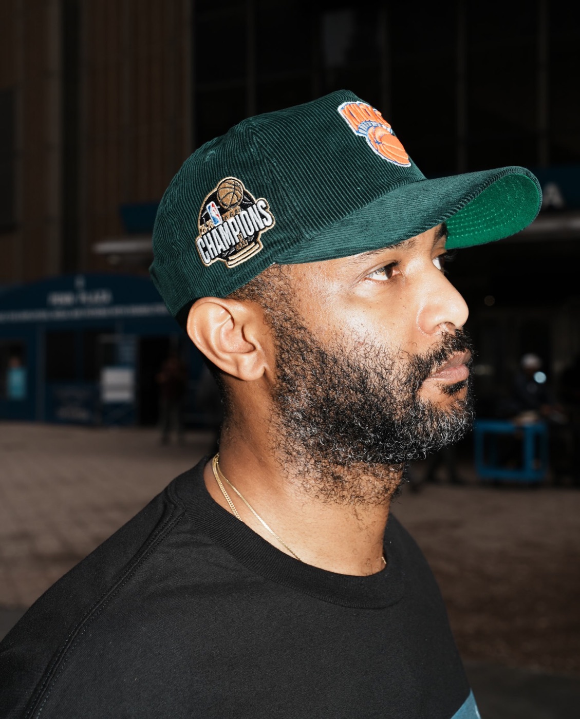 Green corduroy Knicks snapback with the championship patch