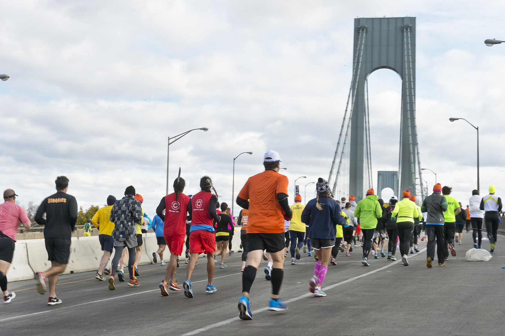 Runners crossing the Verrazzano-Narrows Bridge at the NYC Marathon