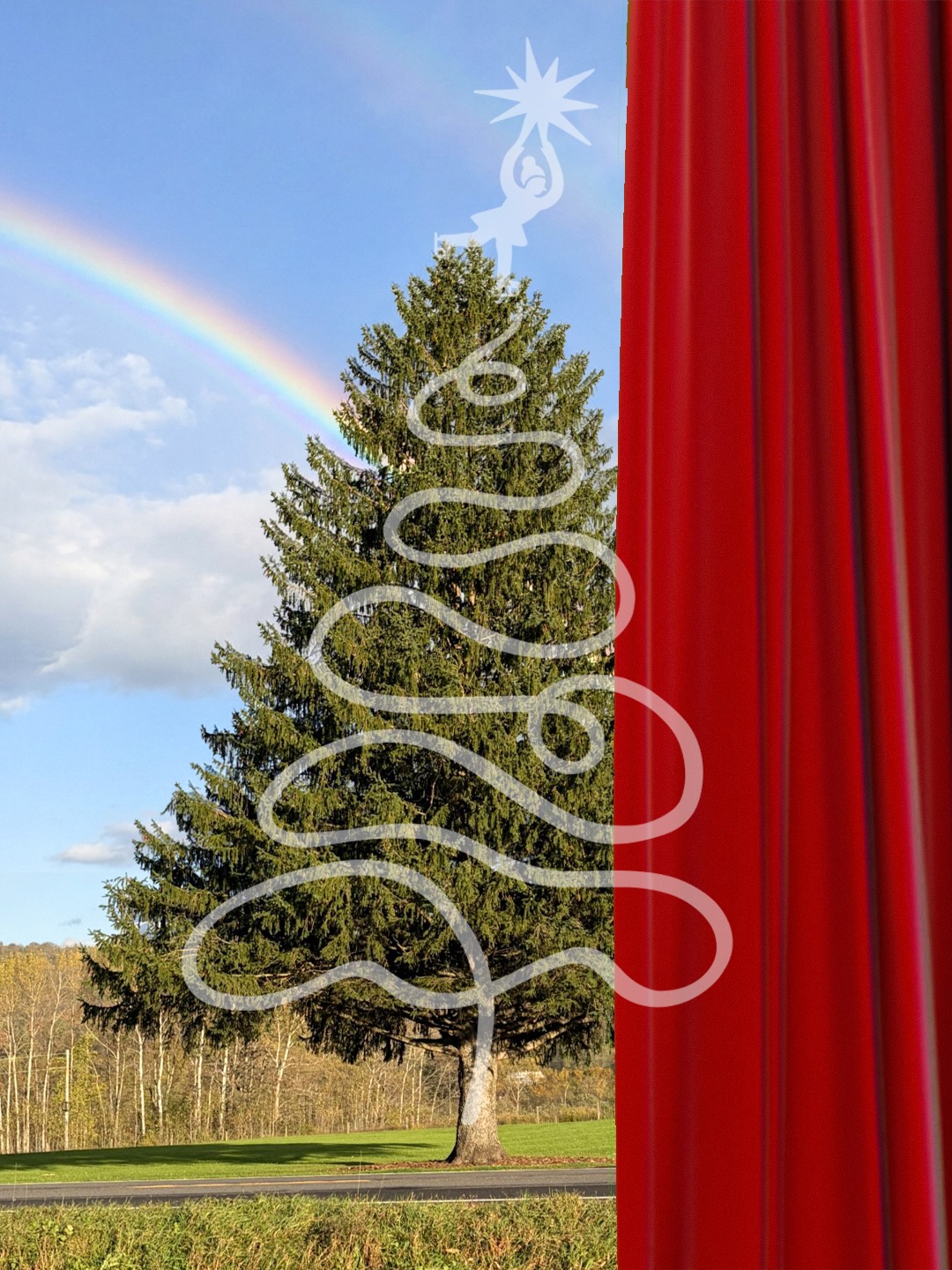 The 2026 Rockefeller Center Christmas tree revealed behind a red curtain