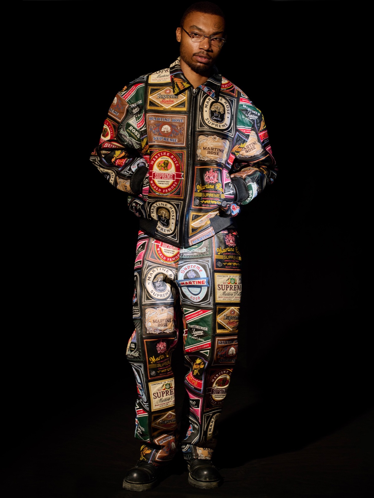 Supreme x Martine Rose Patchwork Leather Jacket and Jean, front