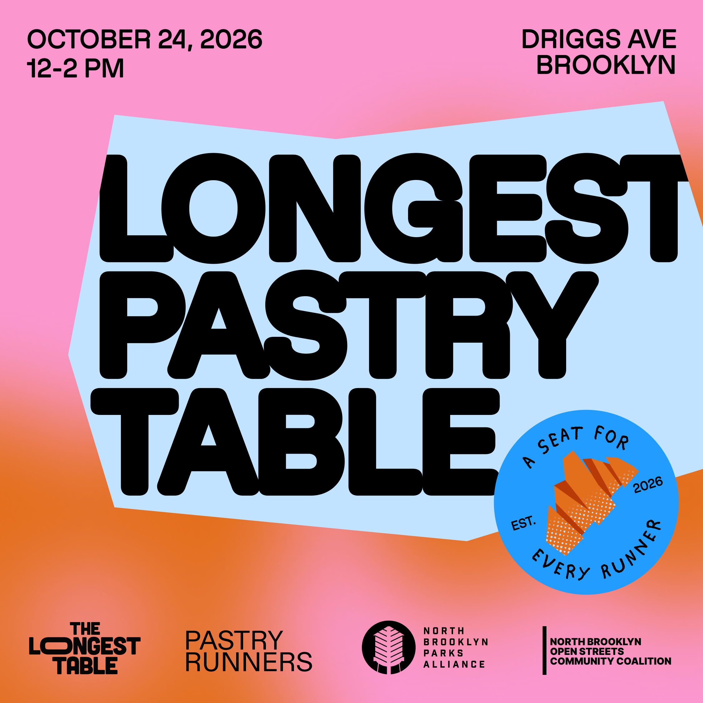 Official poster for The Longest Pastry Table, October 24, 2026, Driggs Ave, Brooklyn
