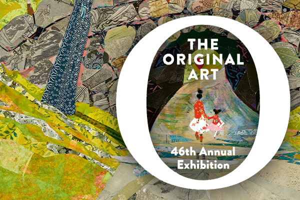 Exhibition graphic with collage artwork by Micha Archer