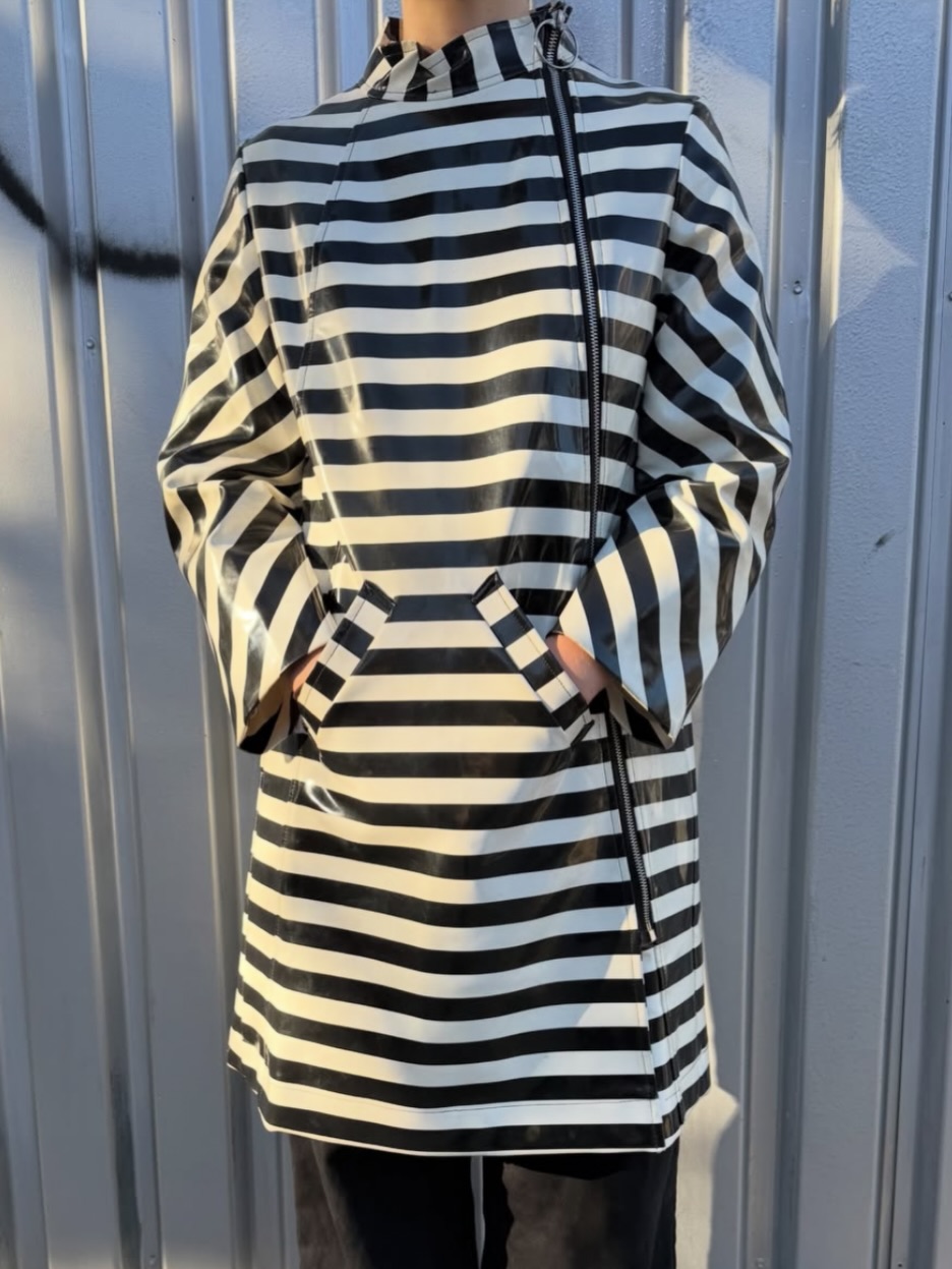 Vintage black and white striped zip-front coat
